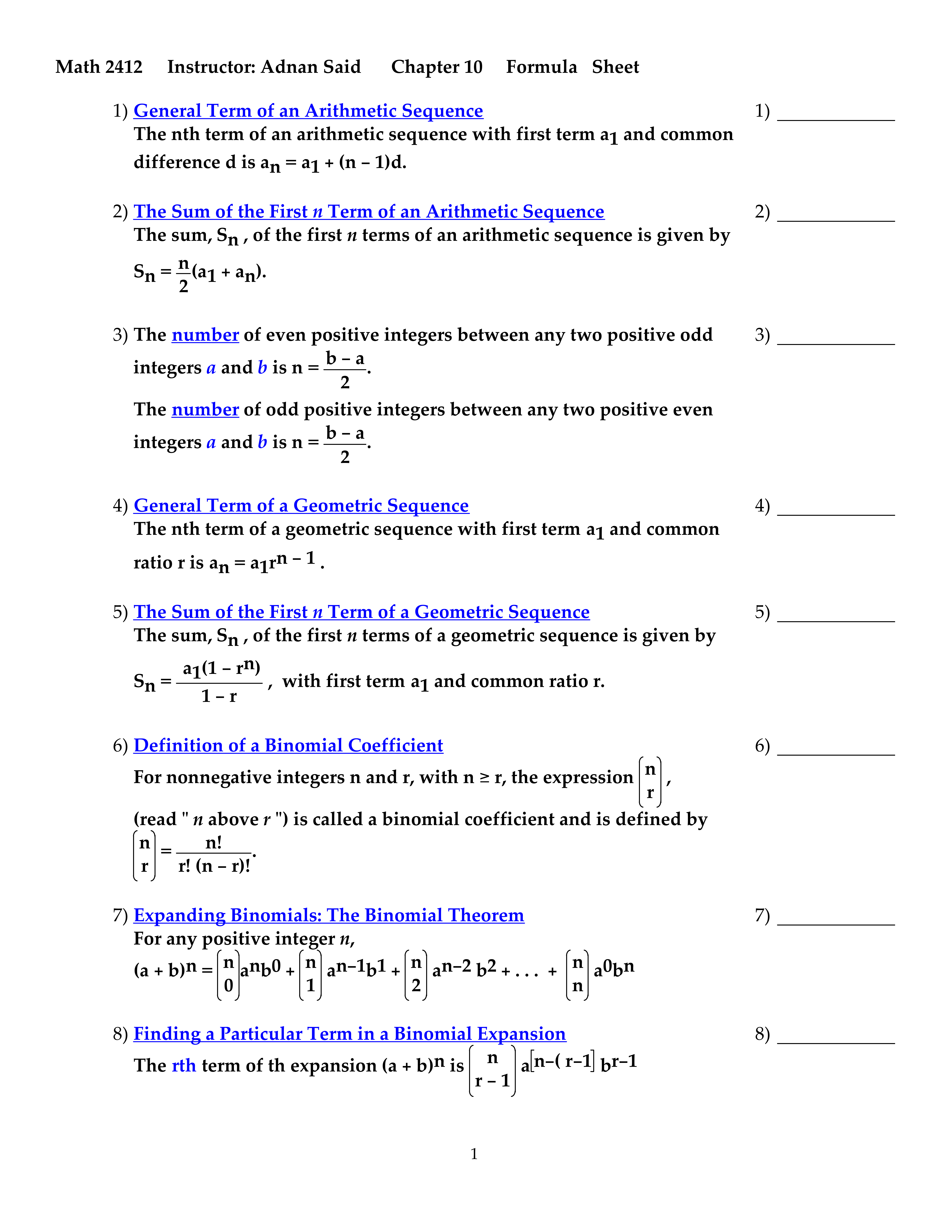 Ch10 Formula Sheet